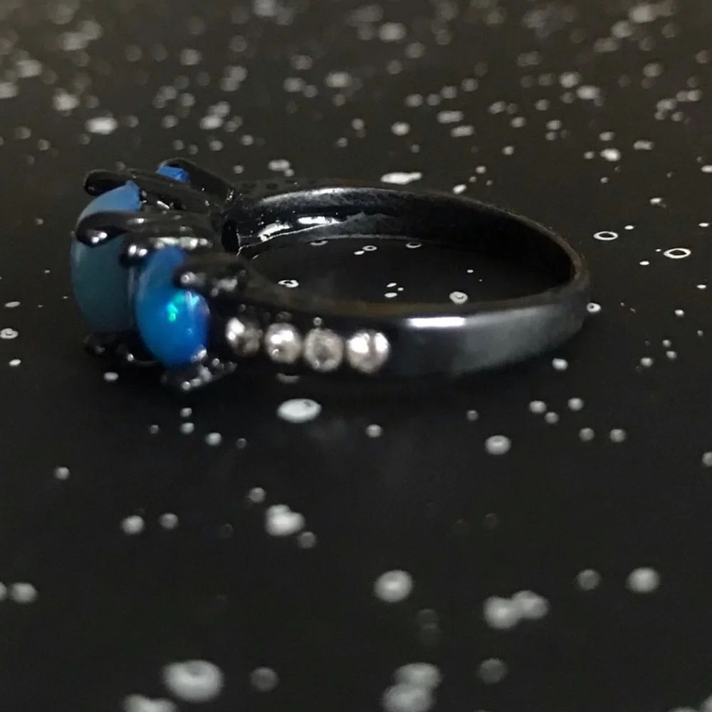Blue Opal Three-Stone Ring
